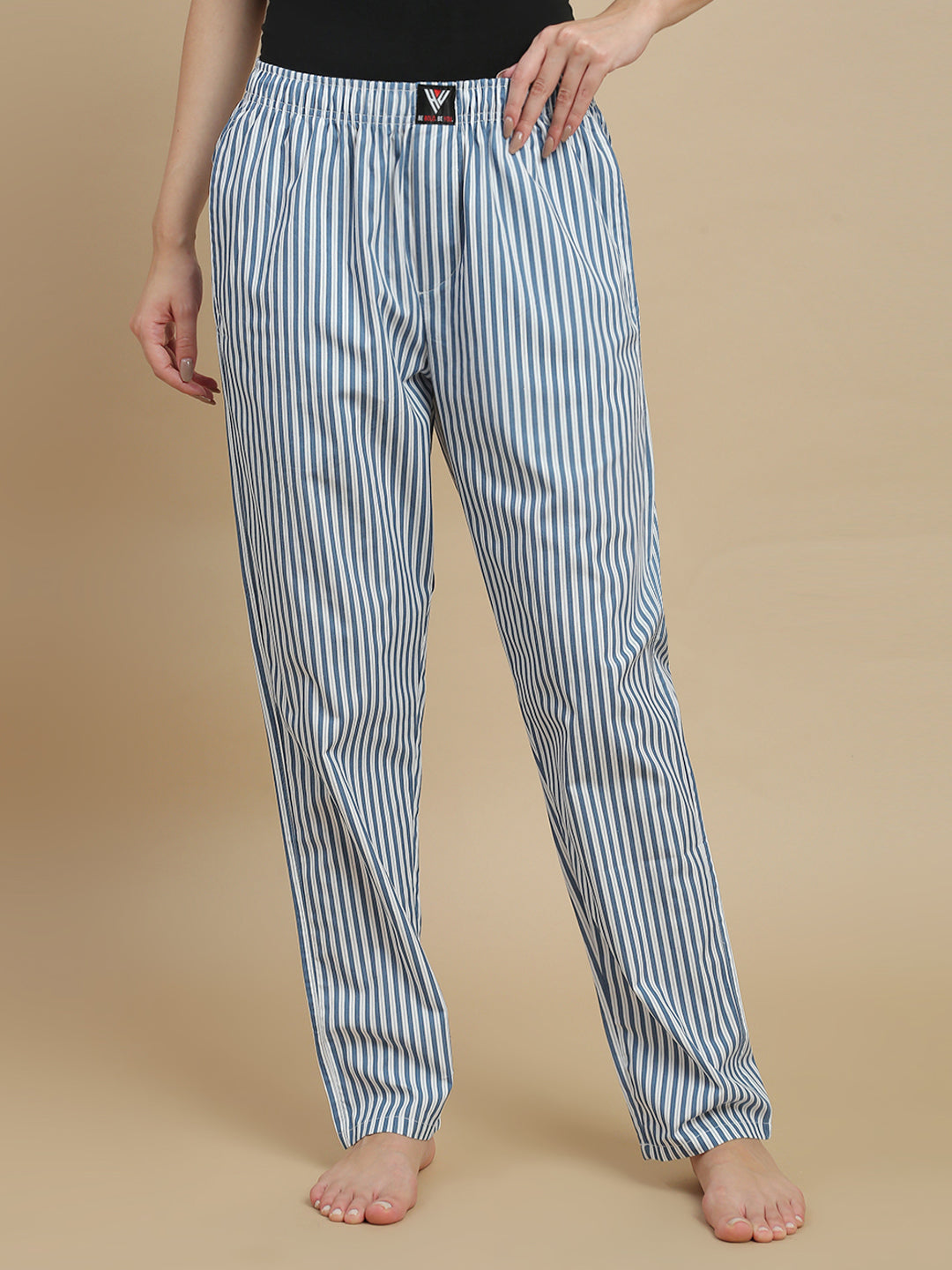 Women Blue & White Striped Cotton Pyjamas