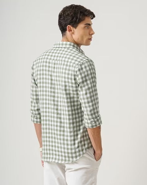 Men Green Checked Shirt
