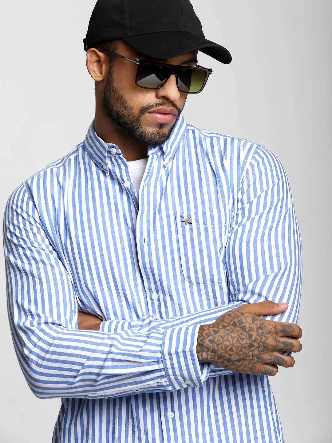 Men Blue Striped Casual Shirt