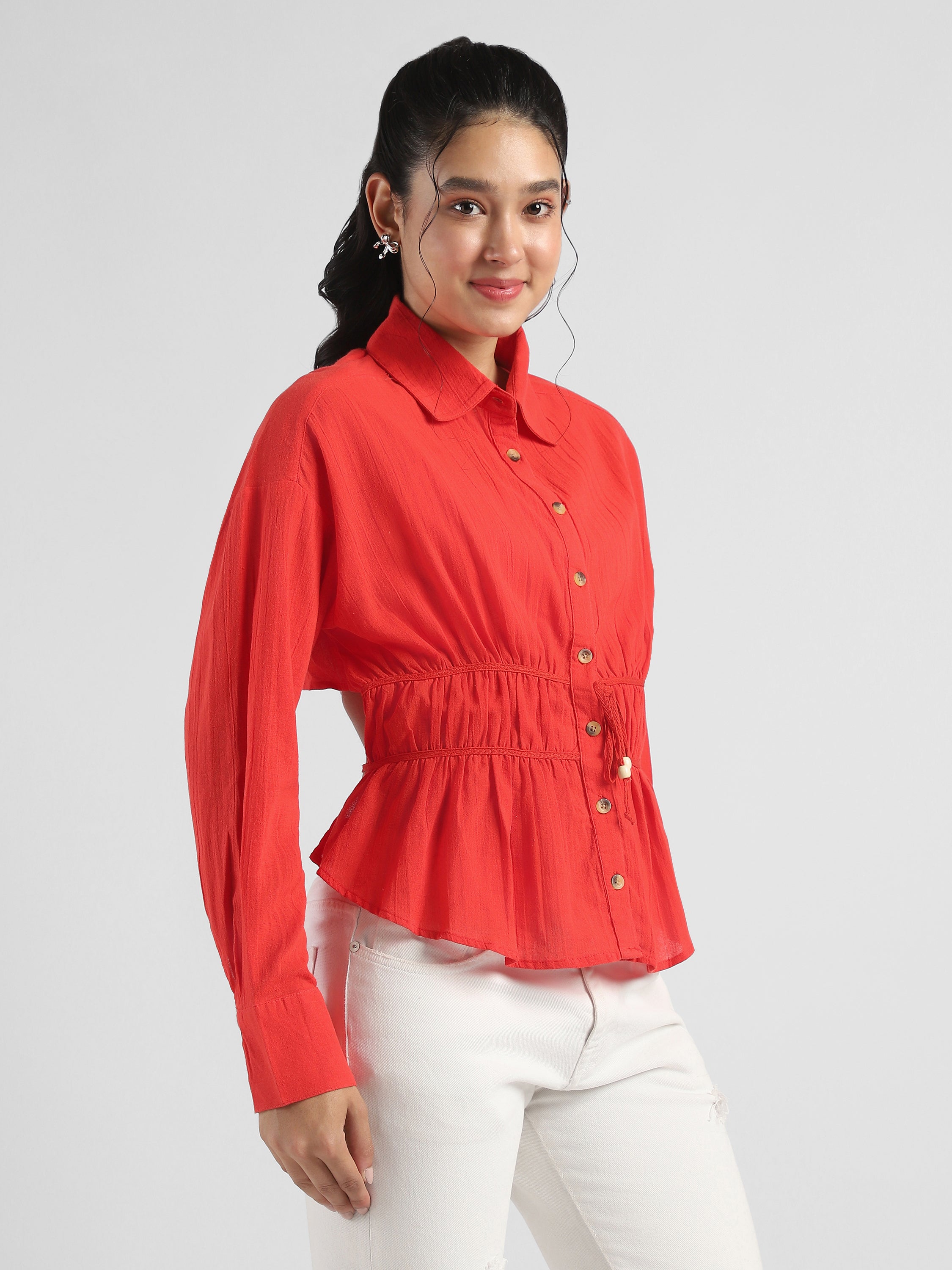 Women  Red Shirt with Stylish Back Cut-Out