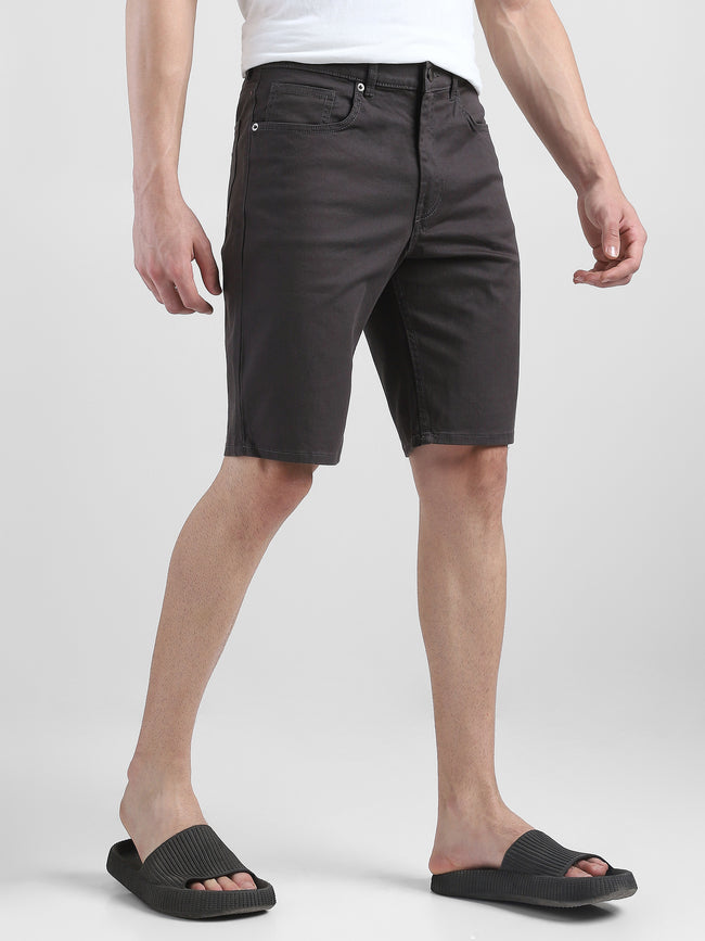 Men Dark Grey Denim Knee Length Shorts