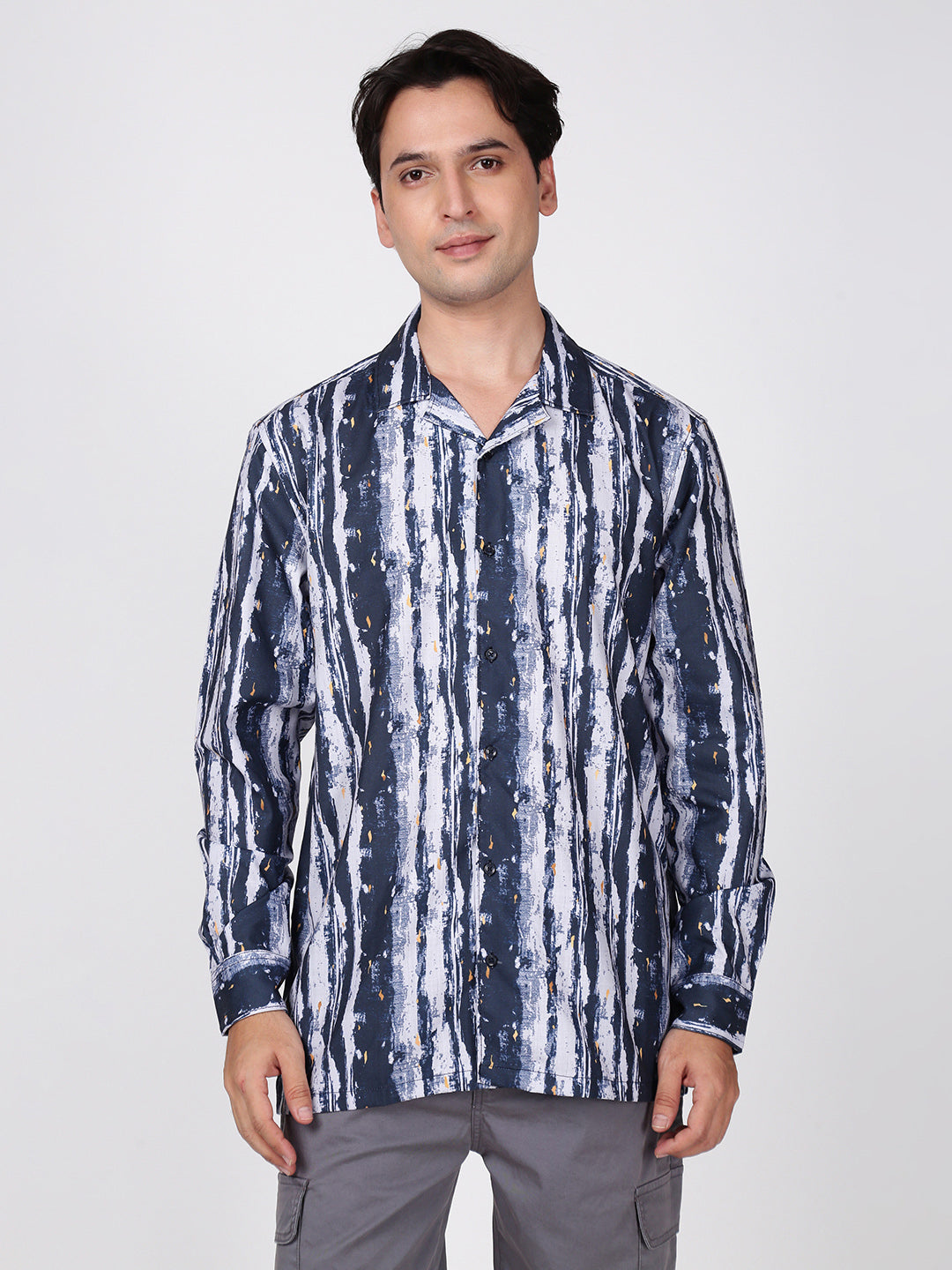 Men Navy Resort Collar Relax Fit Printed Shirt