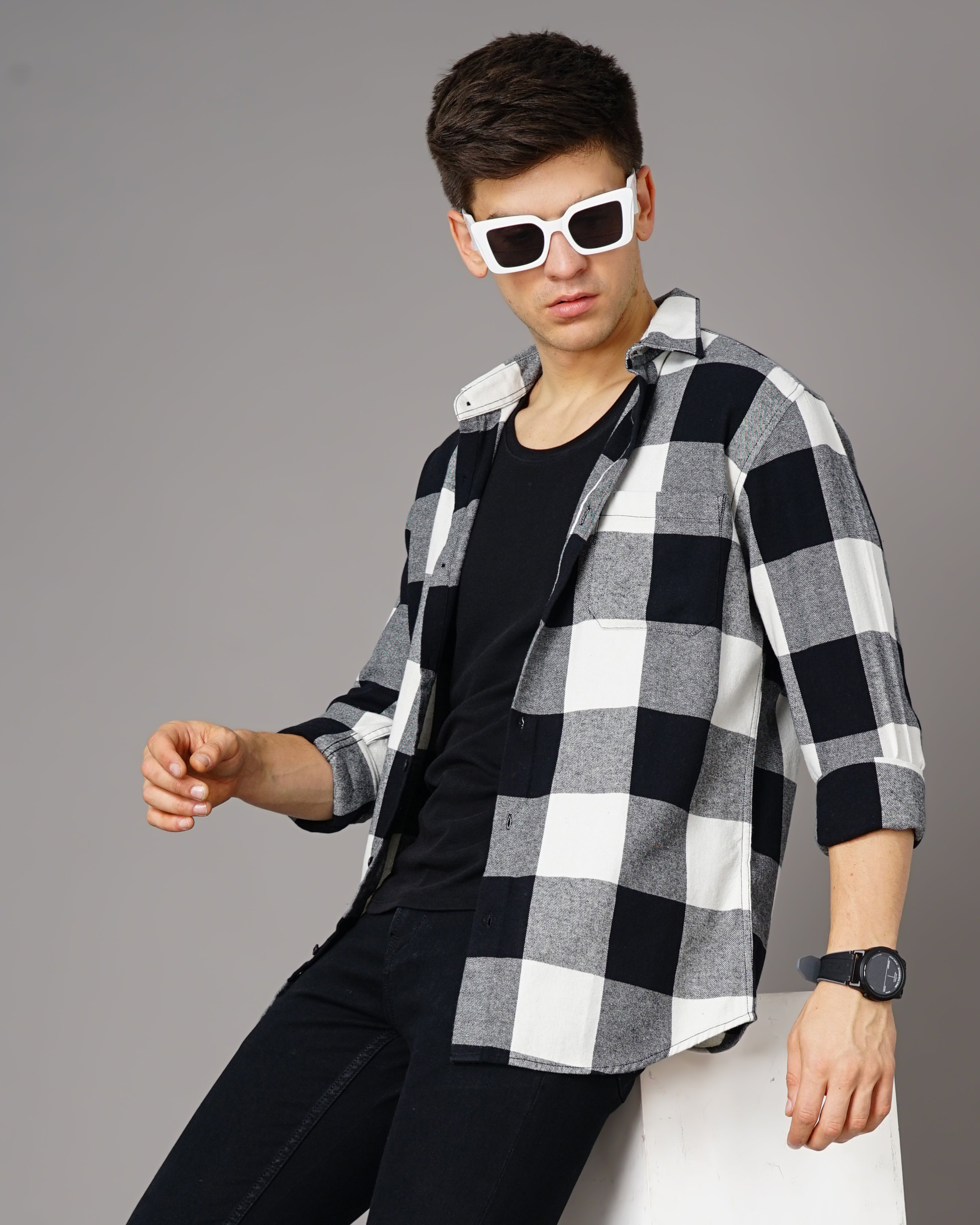 Men Black Cotton Slim Shirt