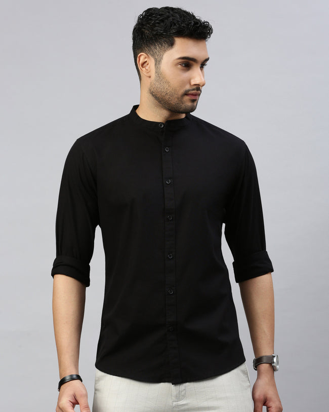 Men Black Cotton Slim Shirt