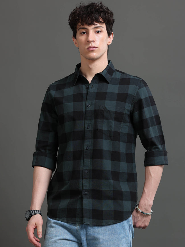 Men Green Checked Shirt