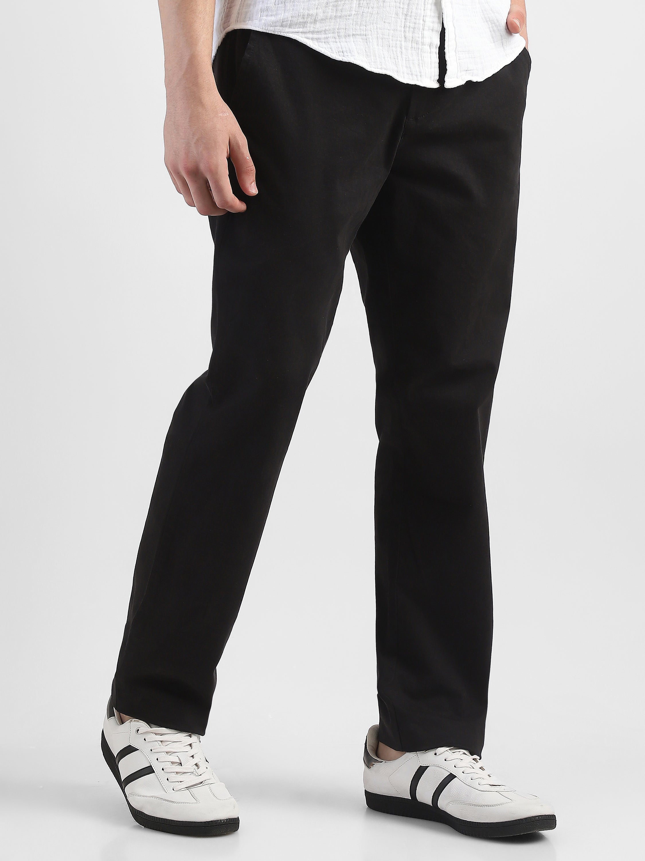 Men Black Mid Rise Formal Trouser