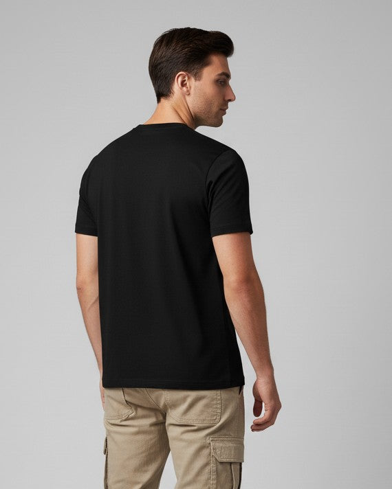 Men Printed Black Cotton Tshirt