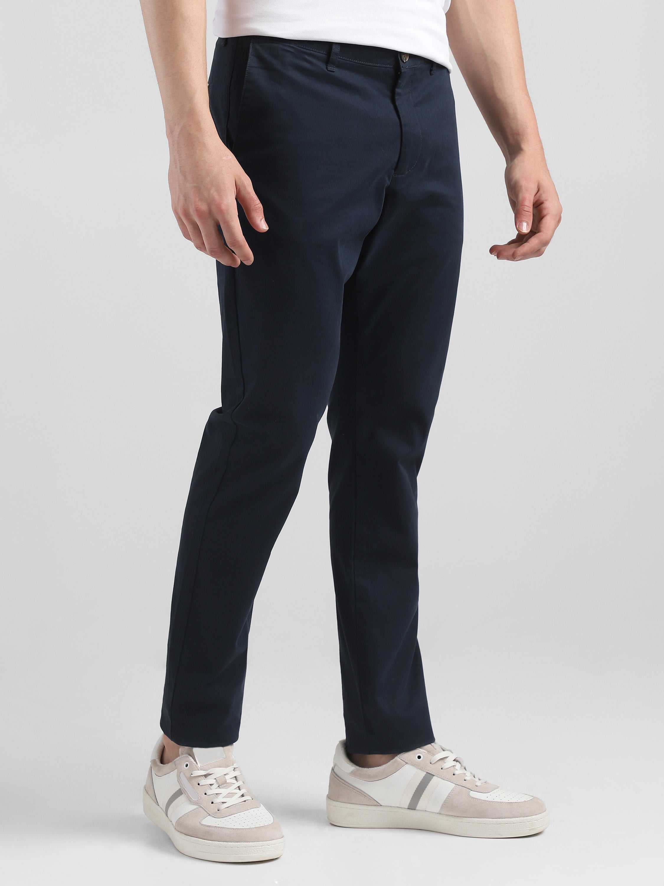 Men Navy Mid Rise Regular Fit Trouser