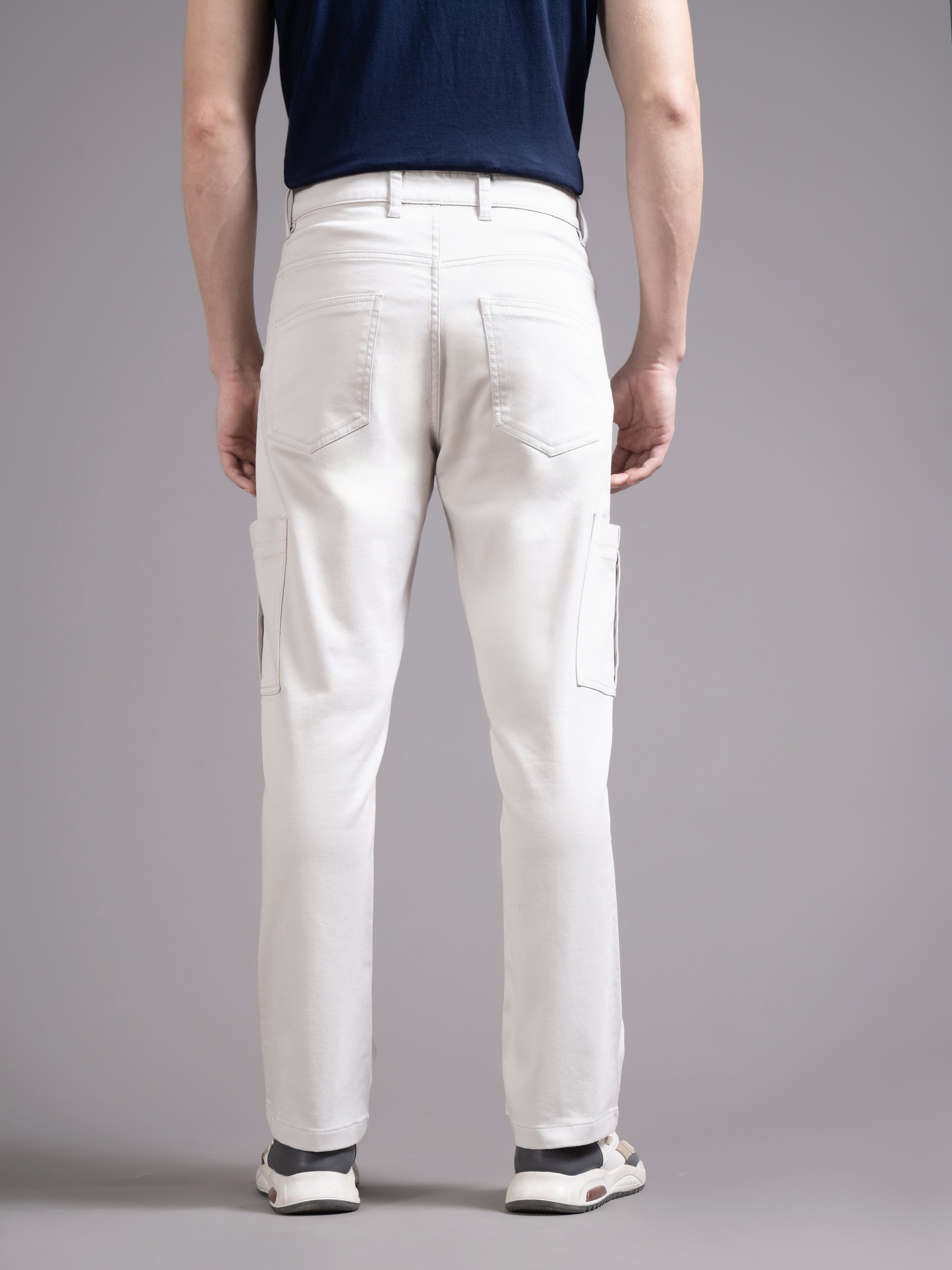 Men Off White Straight Fit Cargo Trouser