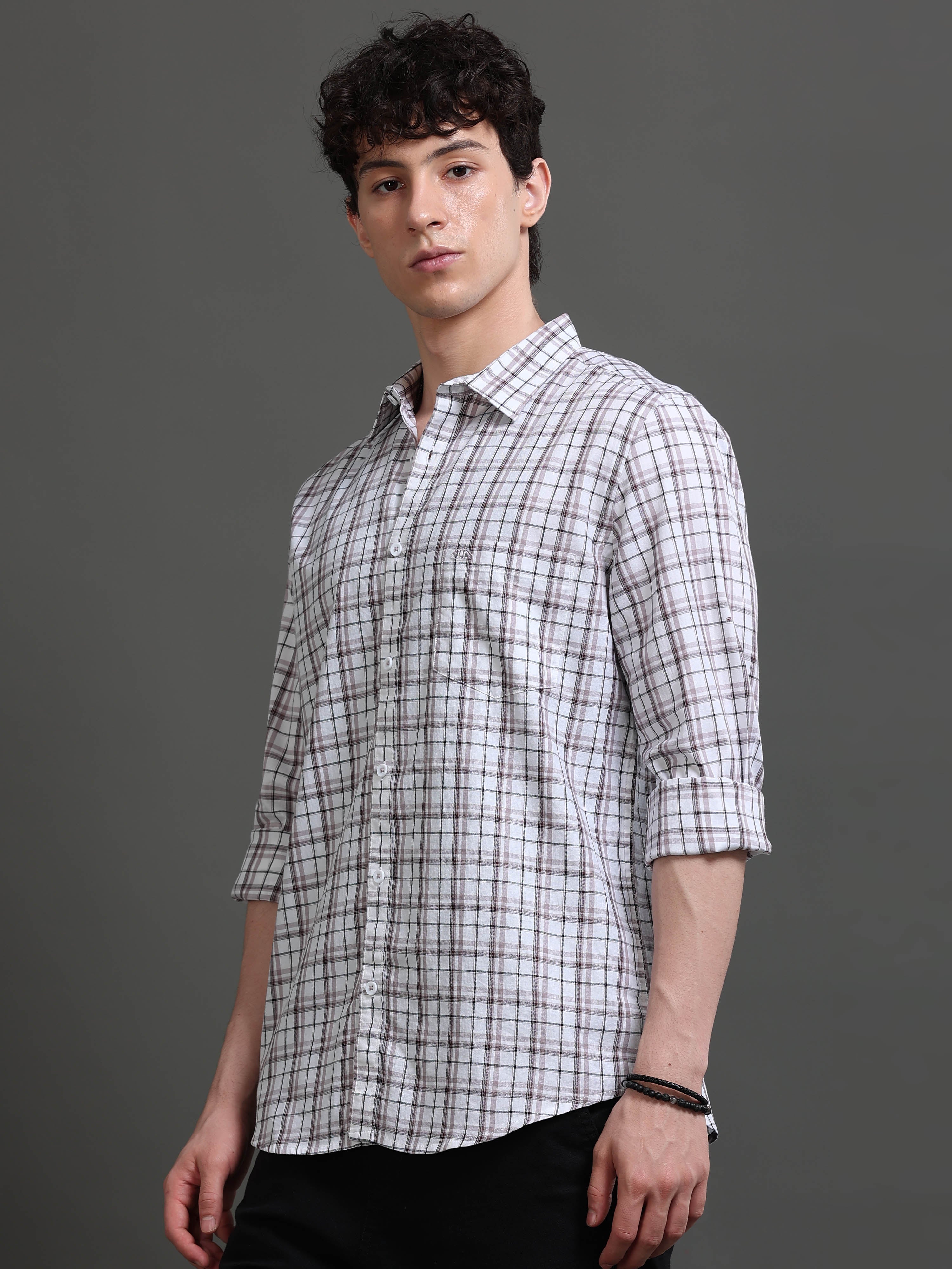 Men White Checked Shirt