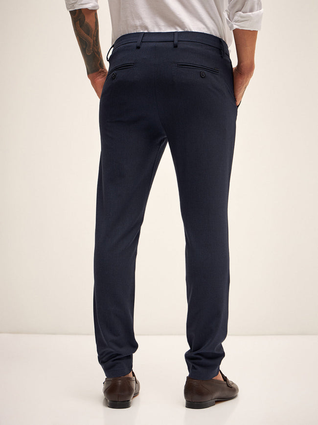 Men Navy Solid 4 Way Stretch Formal Trouser