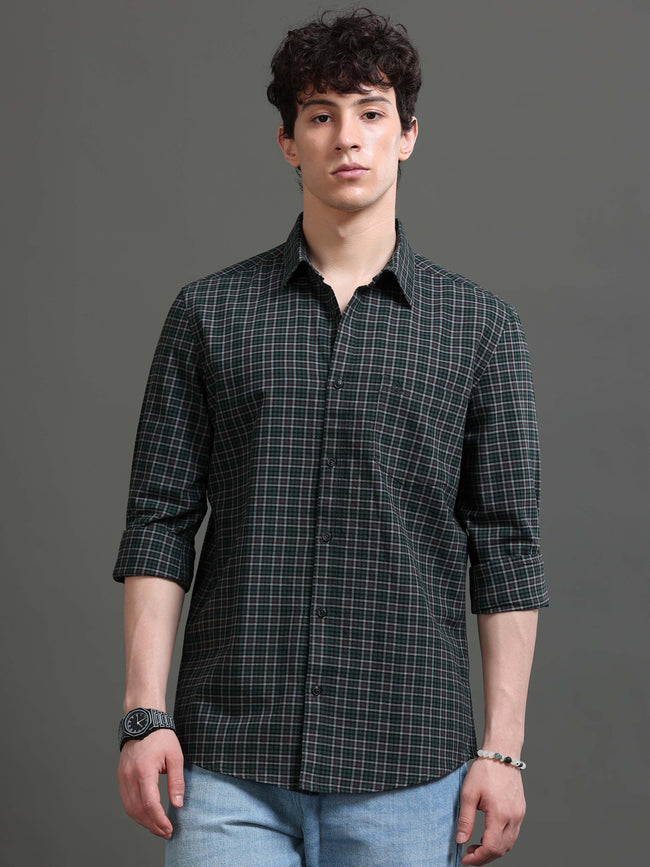 Men Green Checked Shirt
