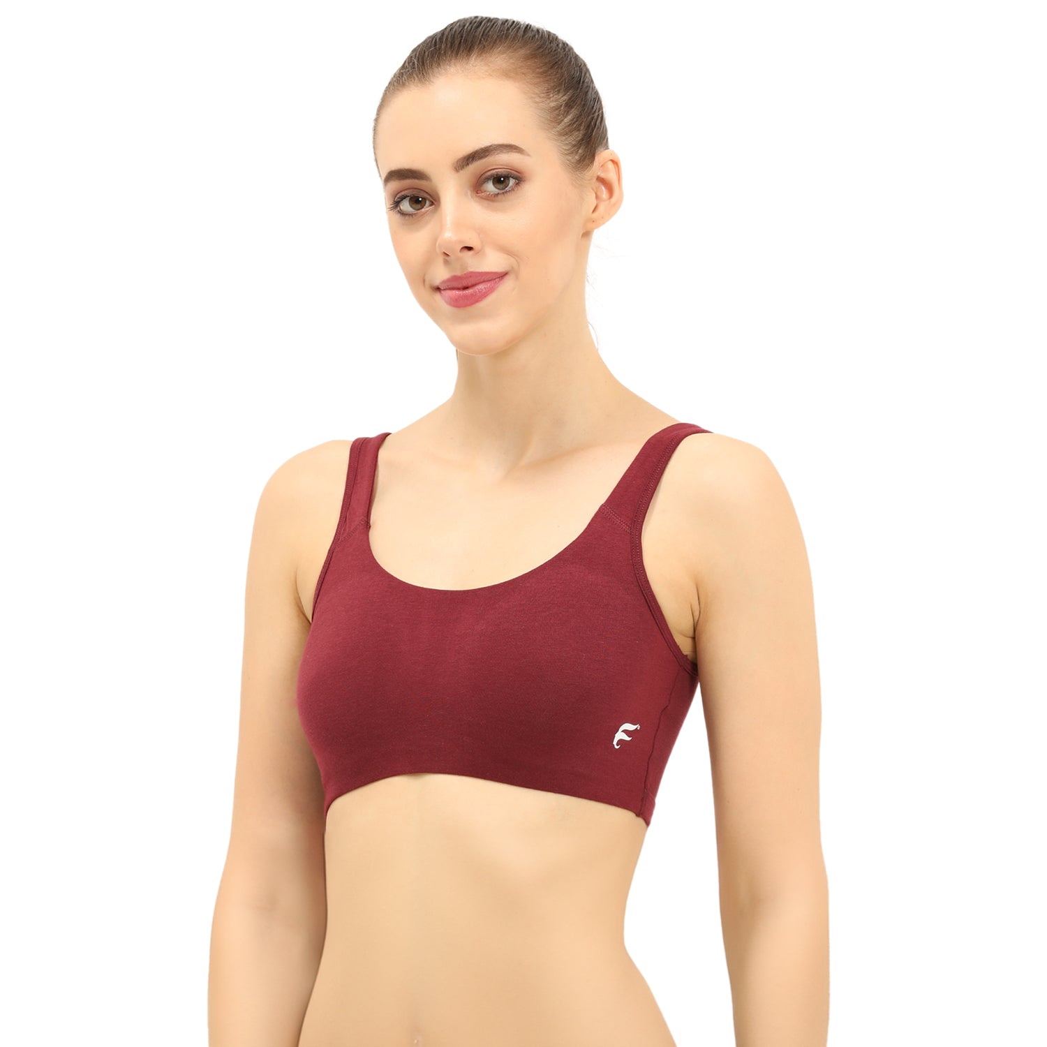 Non-padded Non-wired Full Coverage Slip-on Moulded Double Layered Sports Bra