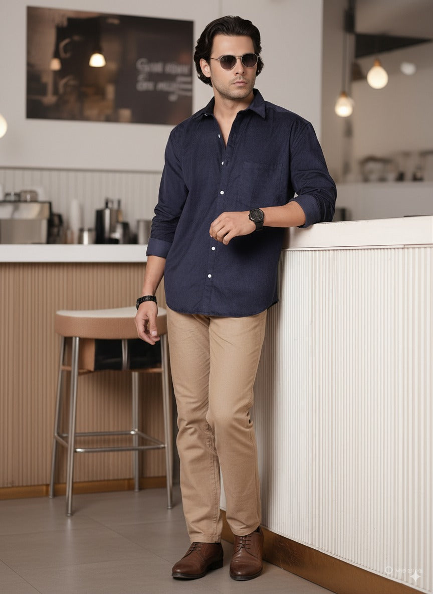 Men Blue Oversized Corduroy Shirt