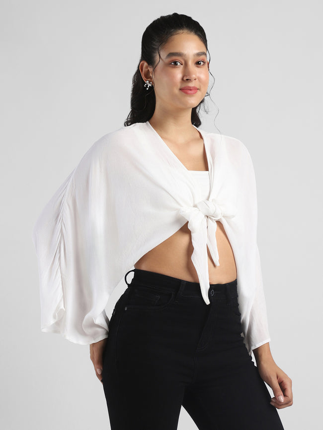 Women White Front Tie Crop Top