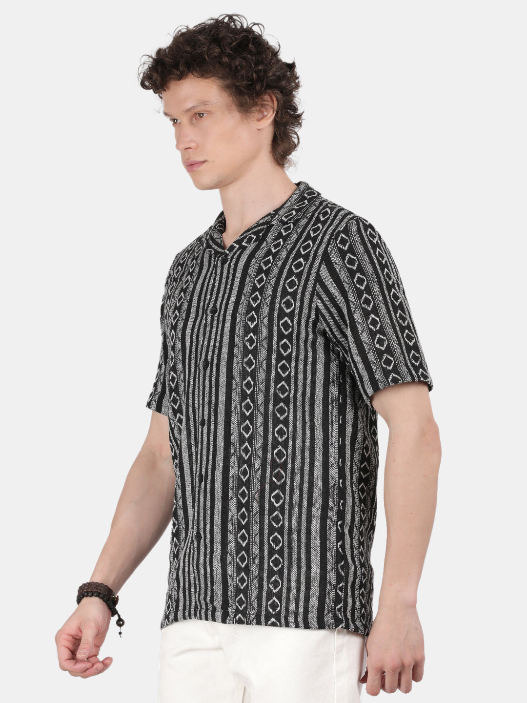 Men Black Slim Fit Spread Collar Half Sleeve Casual Shirt