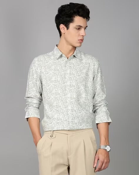 Men Green Floral Print Shirt