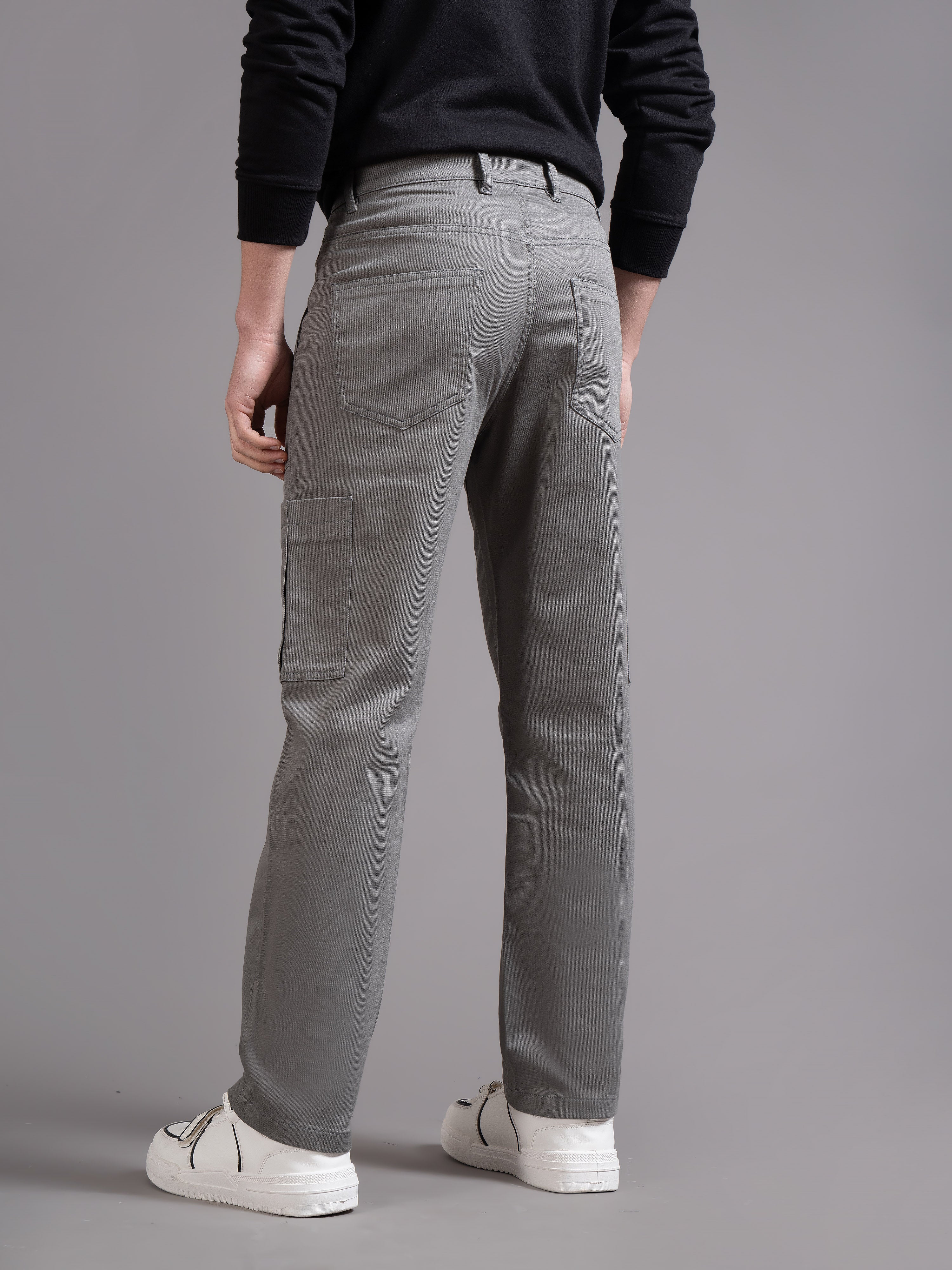 Men Grey Straight Fit Cargo Trouser