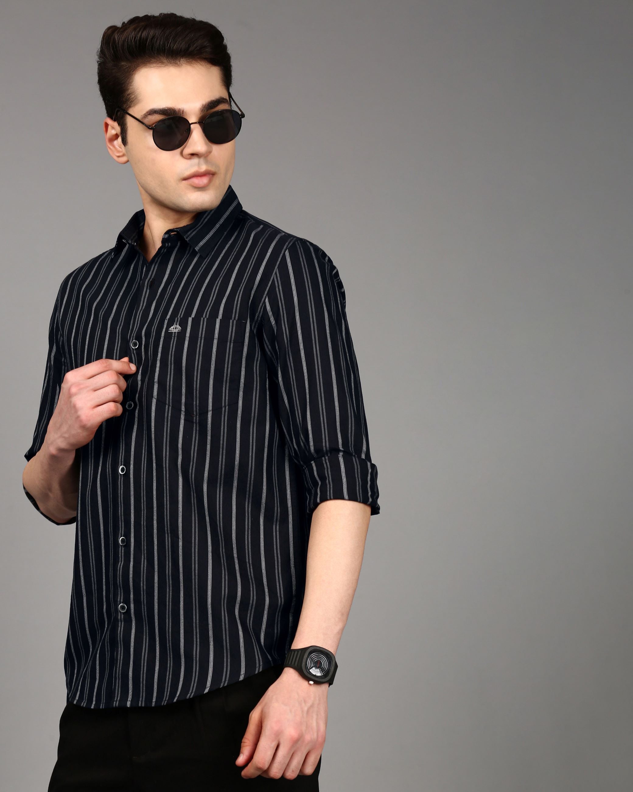 Men Black Striped Shirt