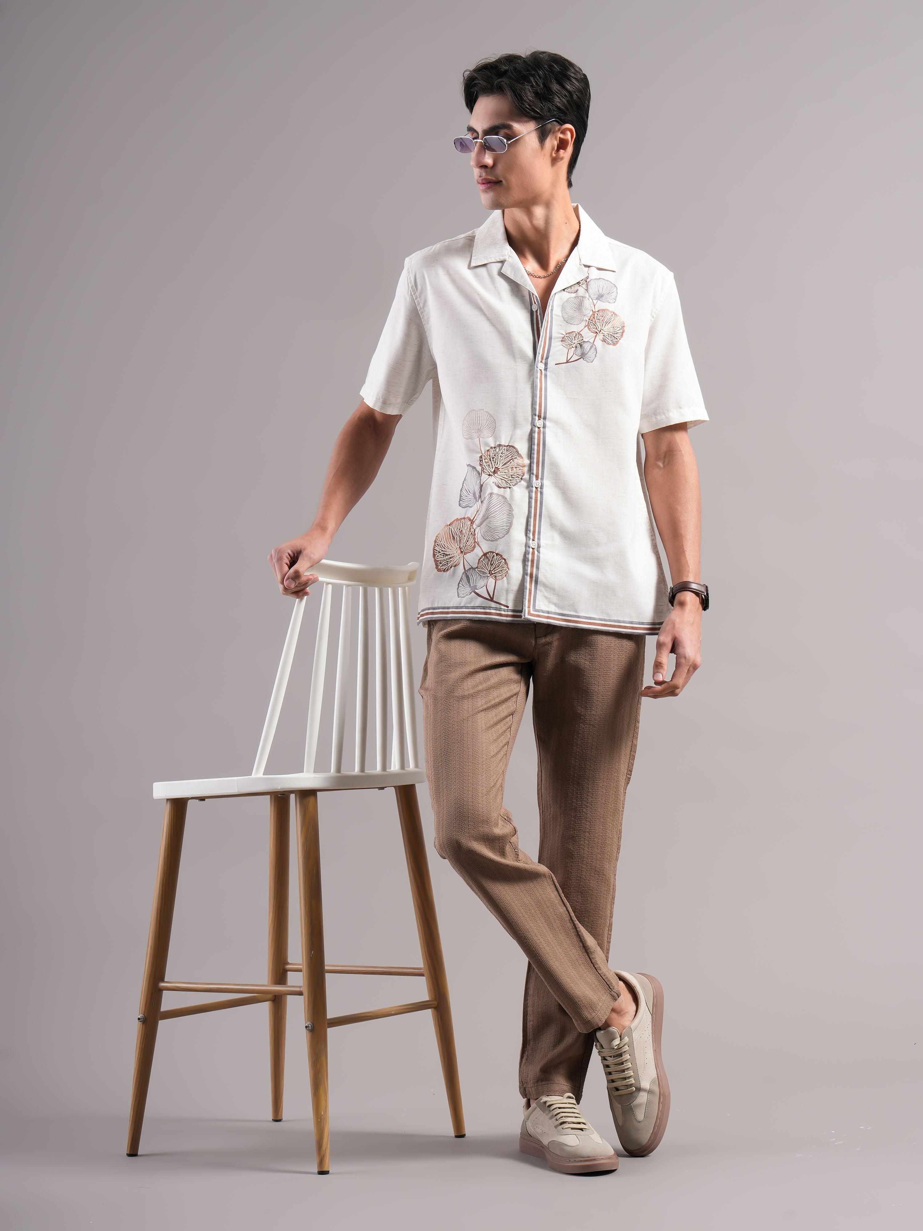 Men Cream Printed Casual Shirt