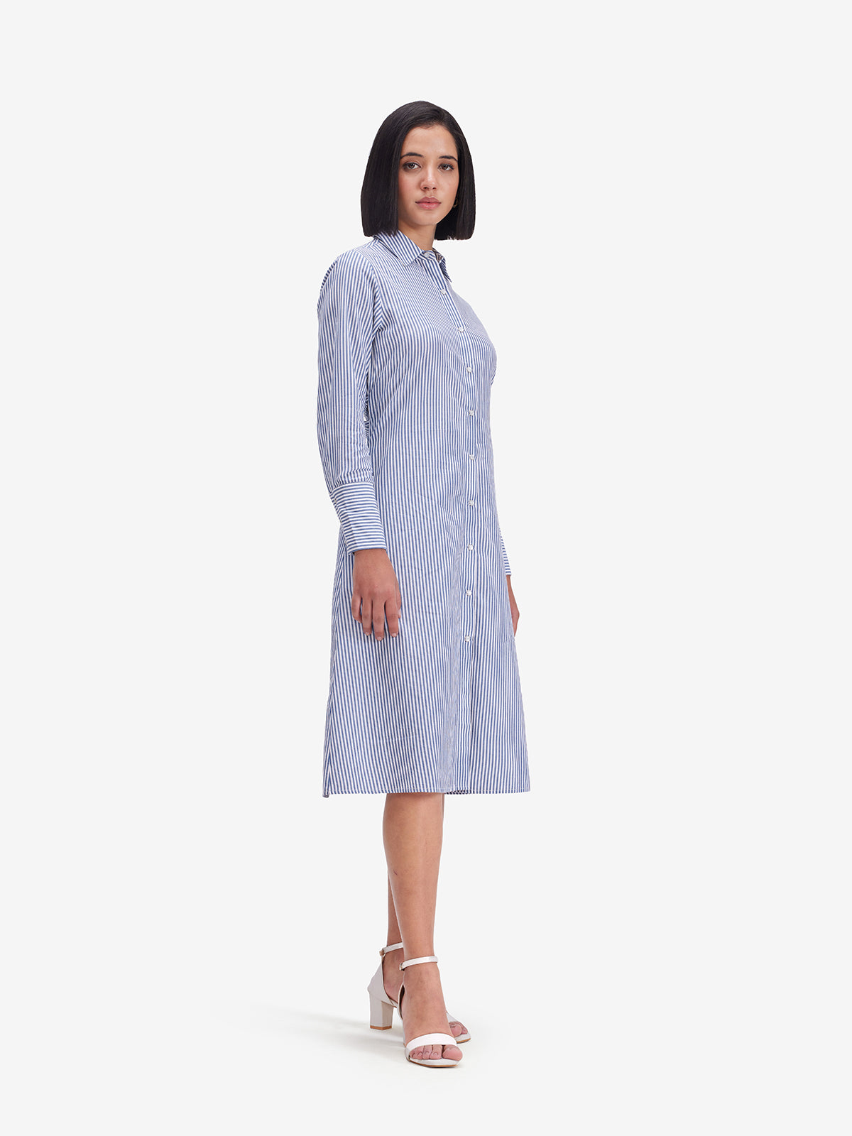 Women Blue Striped Tie-Back Shirt Dress