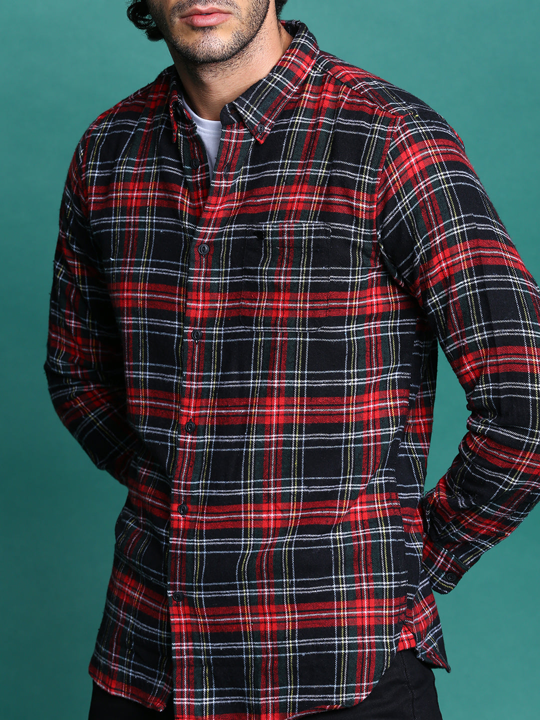 Men Anglo: 's Black & Red Checks Slim Fit Shirt | The Bear House
