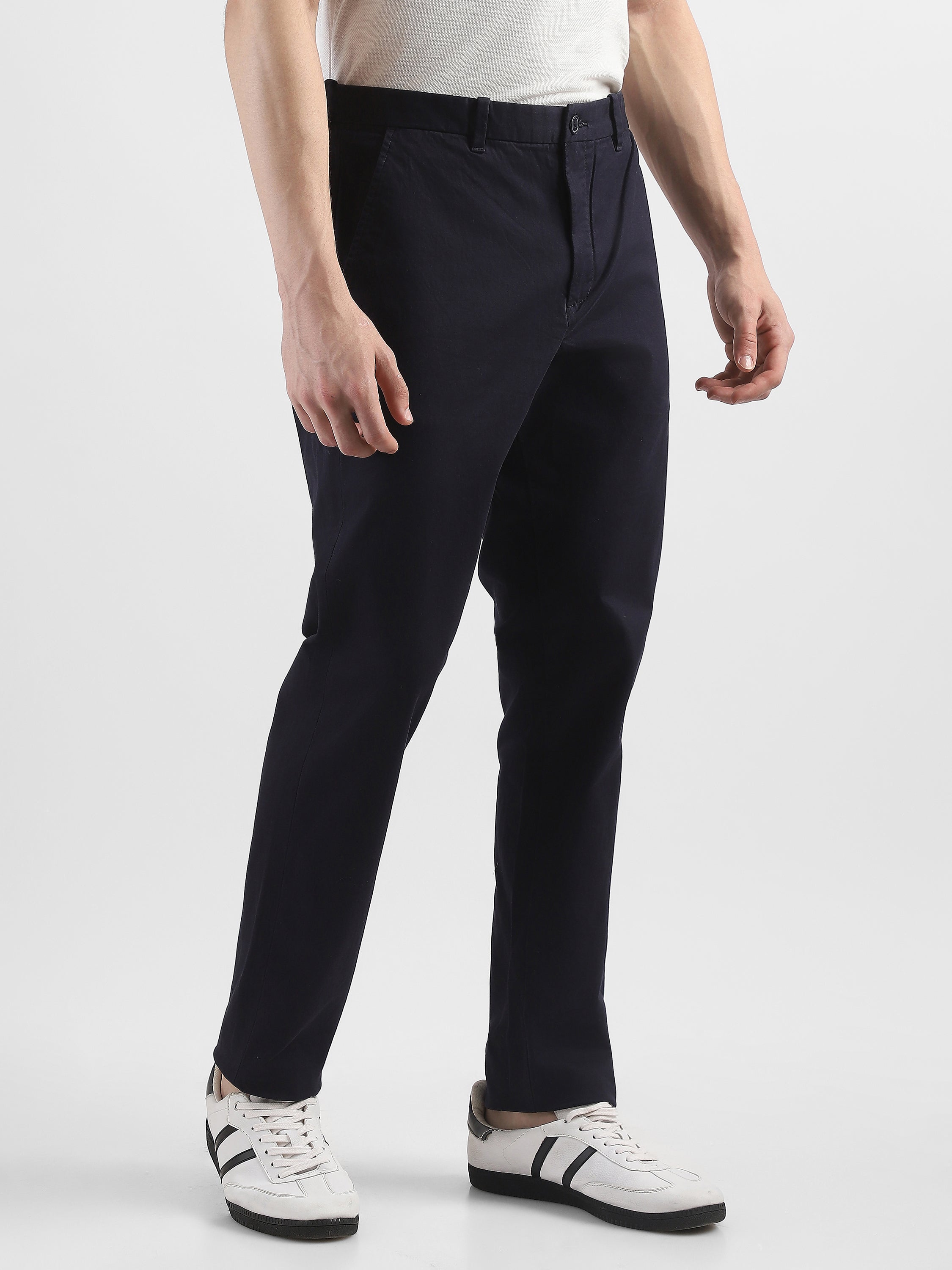 Men Navy Mid Rise Formal Trousers