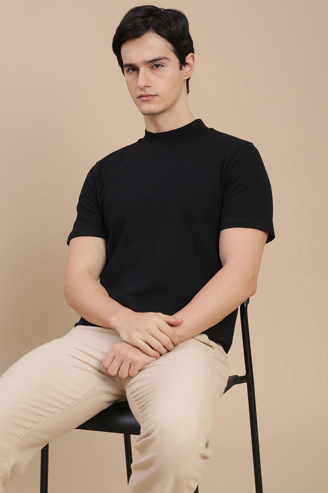 Men Black Basic Crew Neck T-Shirt