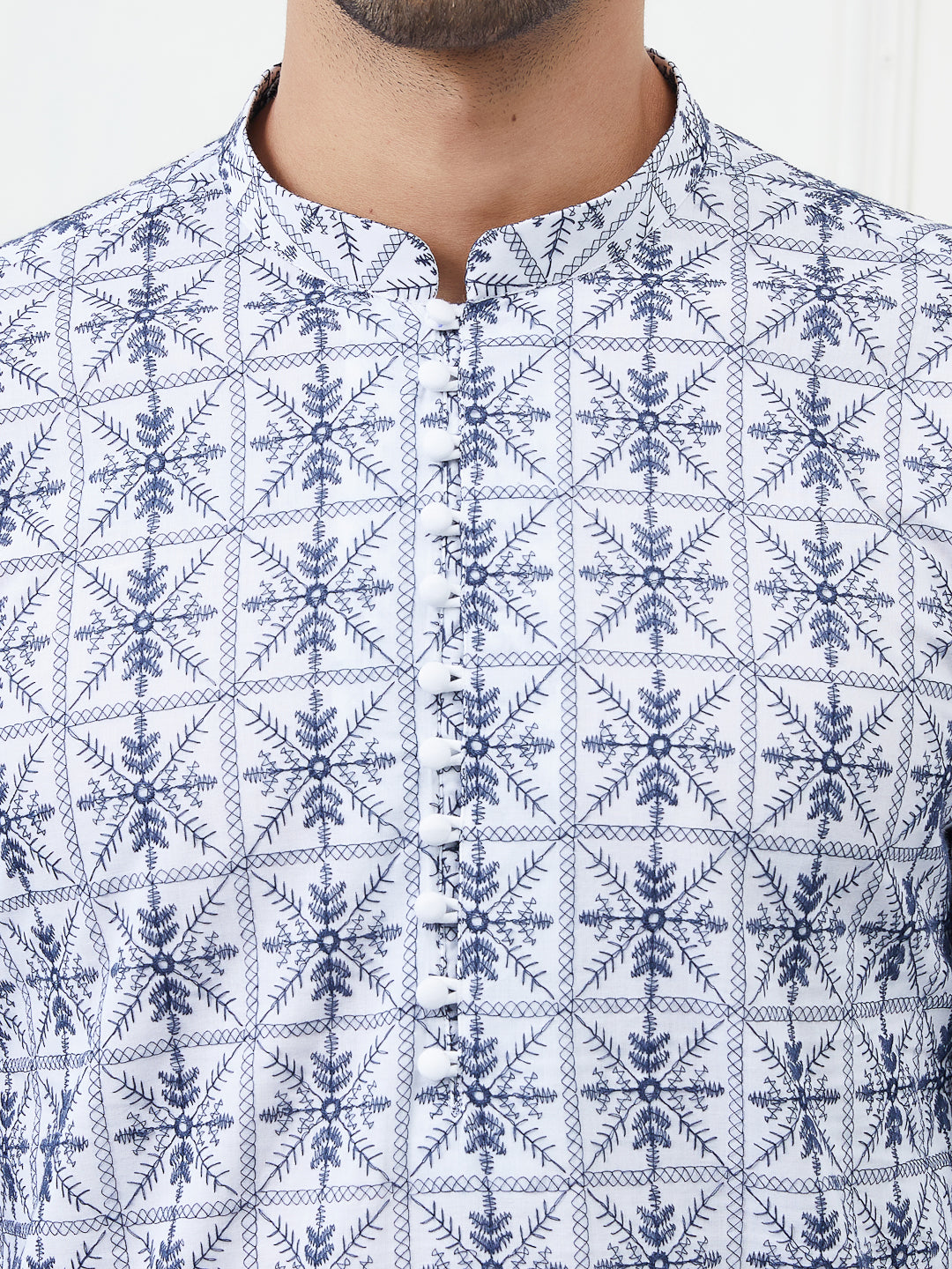 Men Blue Chikankari Embroidered Cotton Kurta