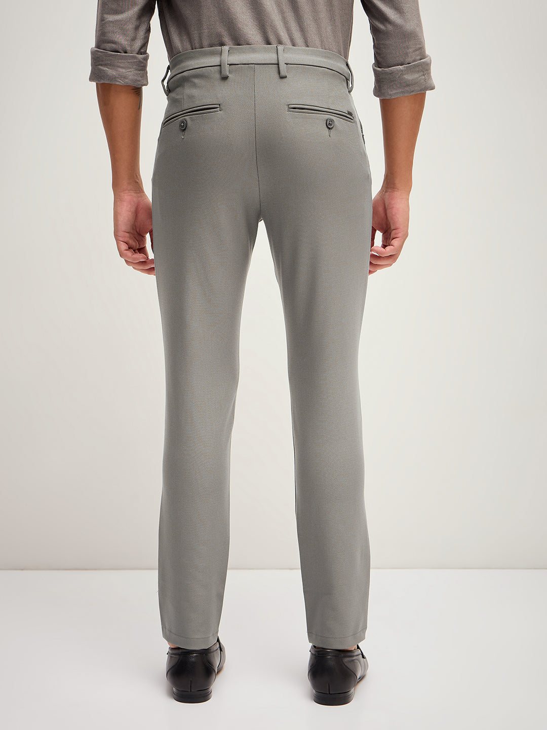 Men Grey Solid 4 Way Stretch Formal Trouser