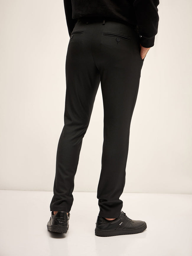 Men Black Solid 4 Way Stretch Formal Trouser