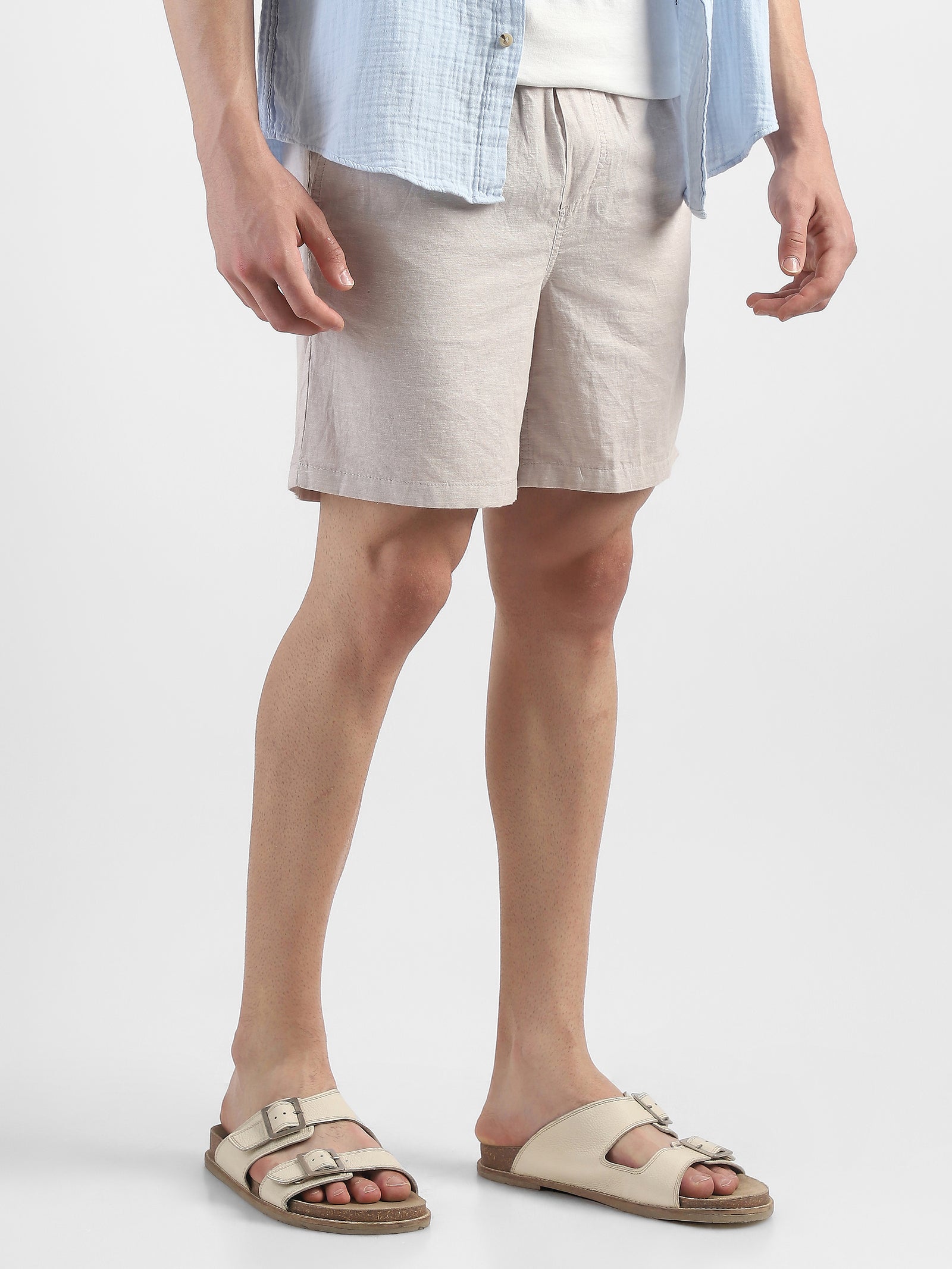 Men Beige Cotton Blend Shorts