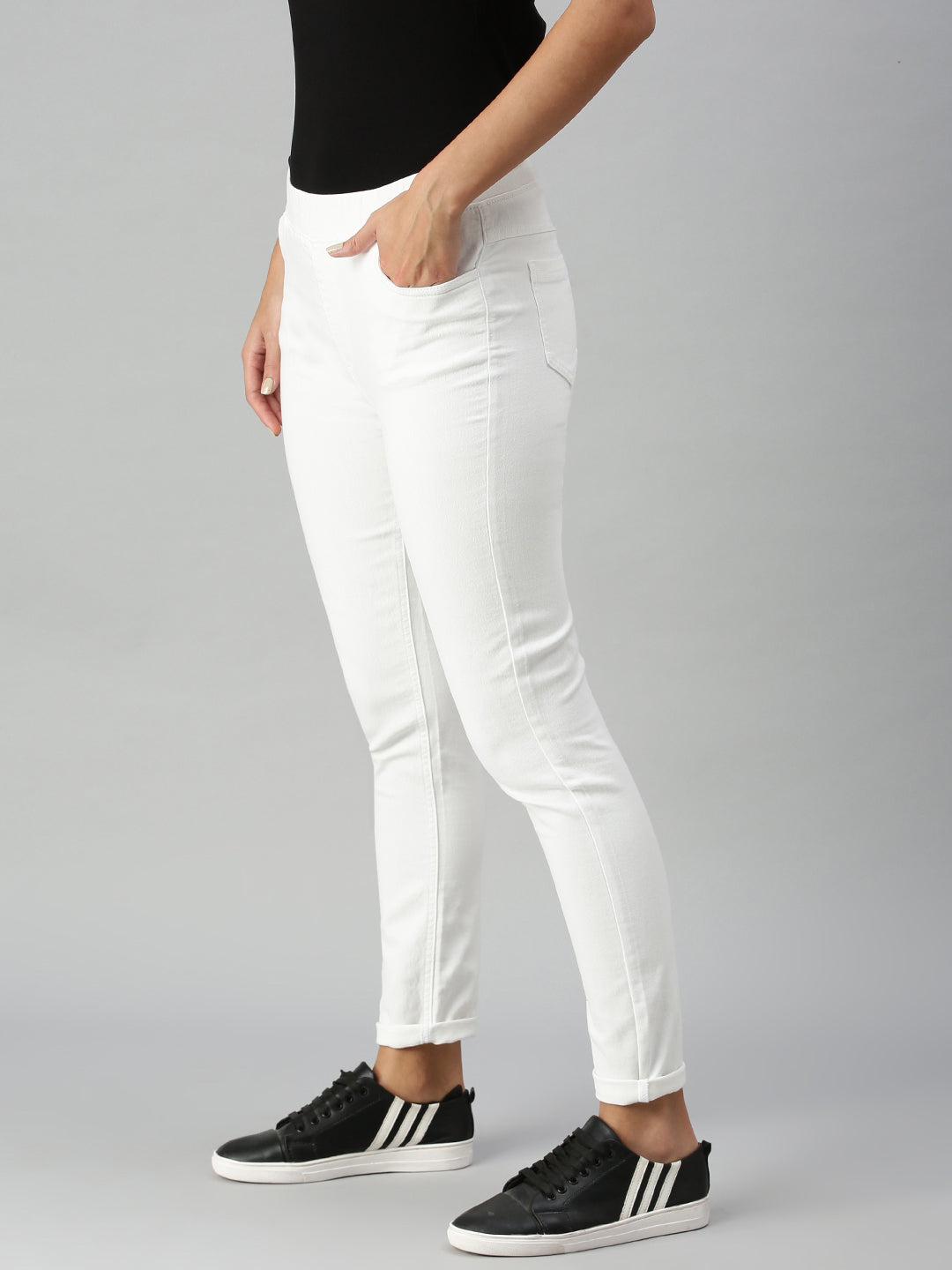 Women White Casual Legging