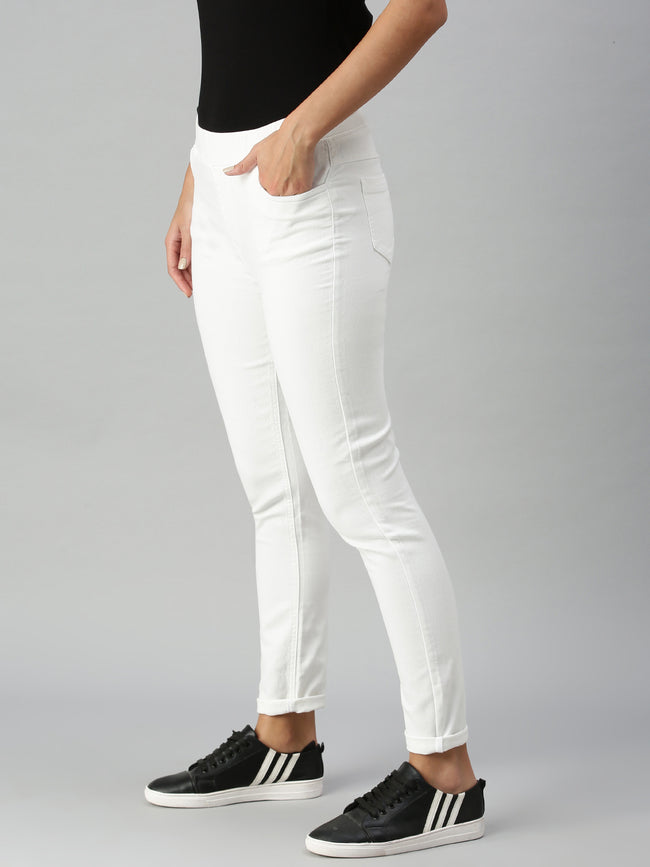 Women White Casual Legging