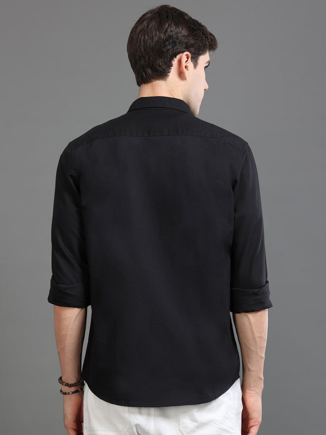 Men Black Plain Shirt