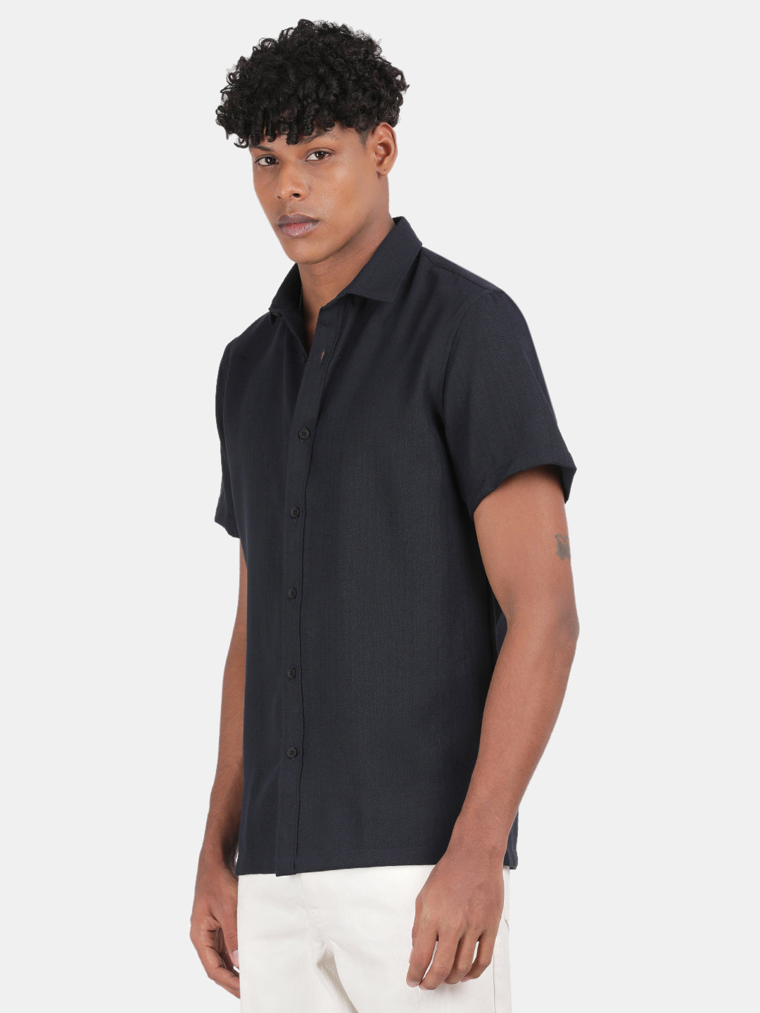 Men Sky blue Slim Fit Spread Collar Half Sleeve Casual Shirt