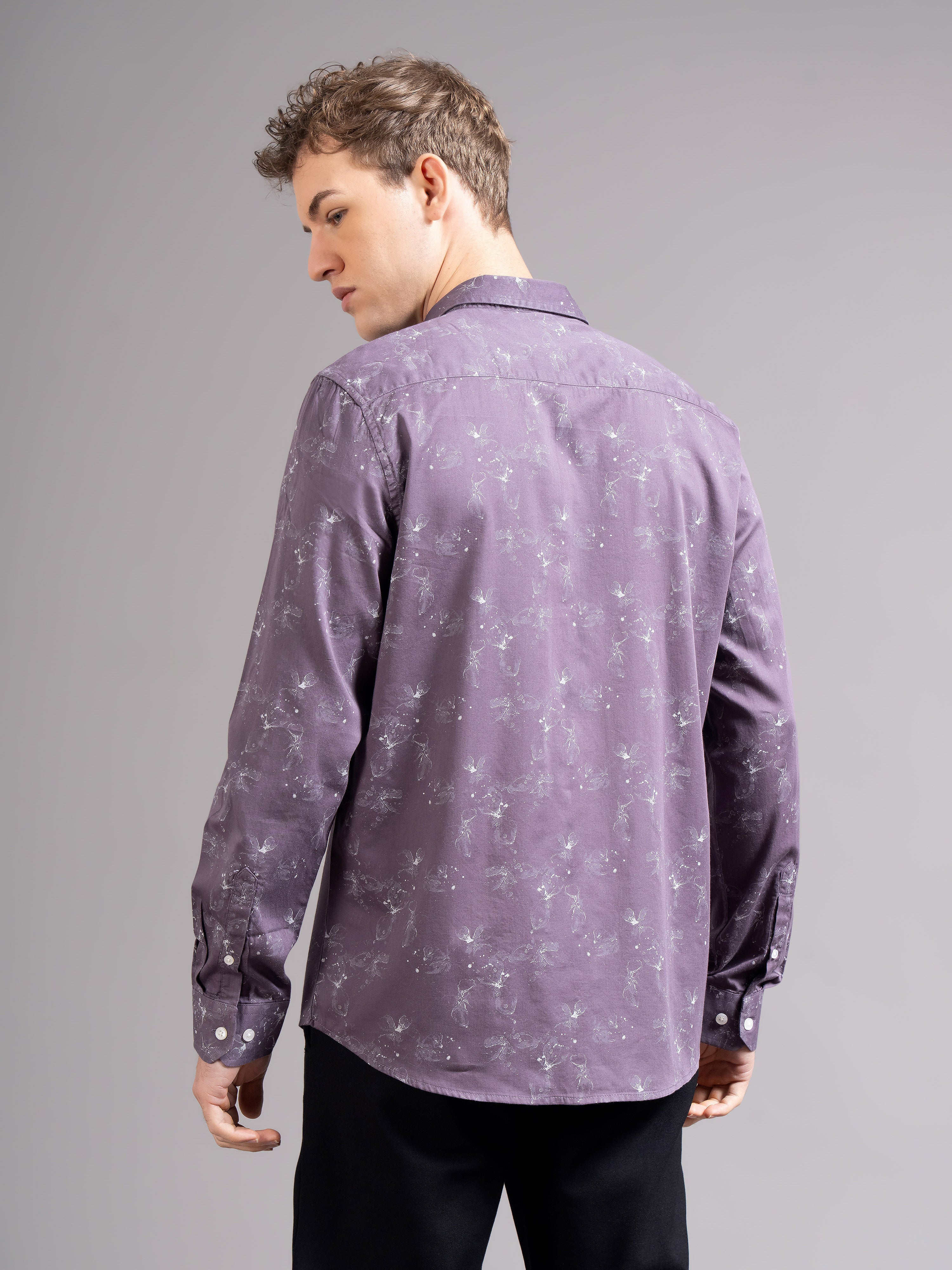 Men Purple Floral Print Shirt