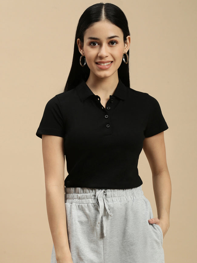 Women Black Half Sleeve Top