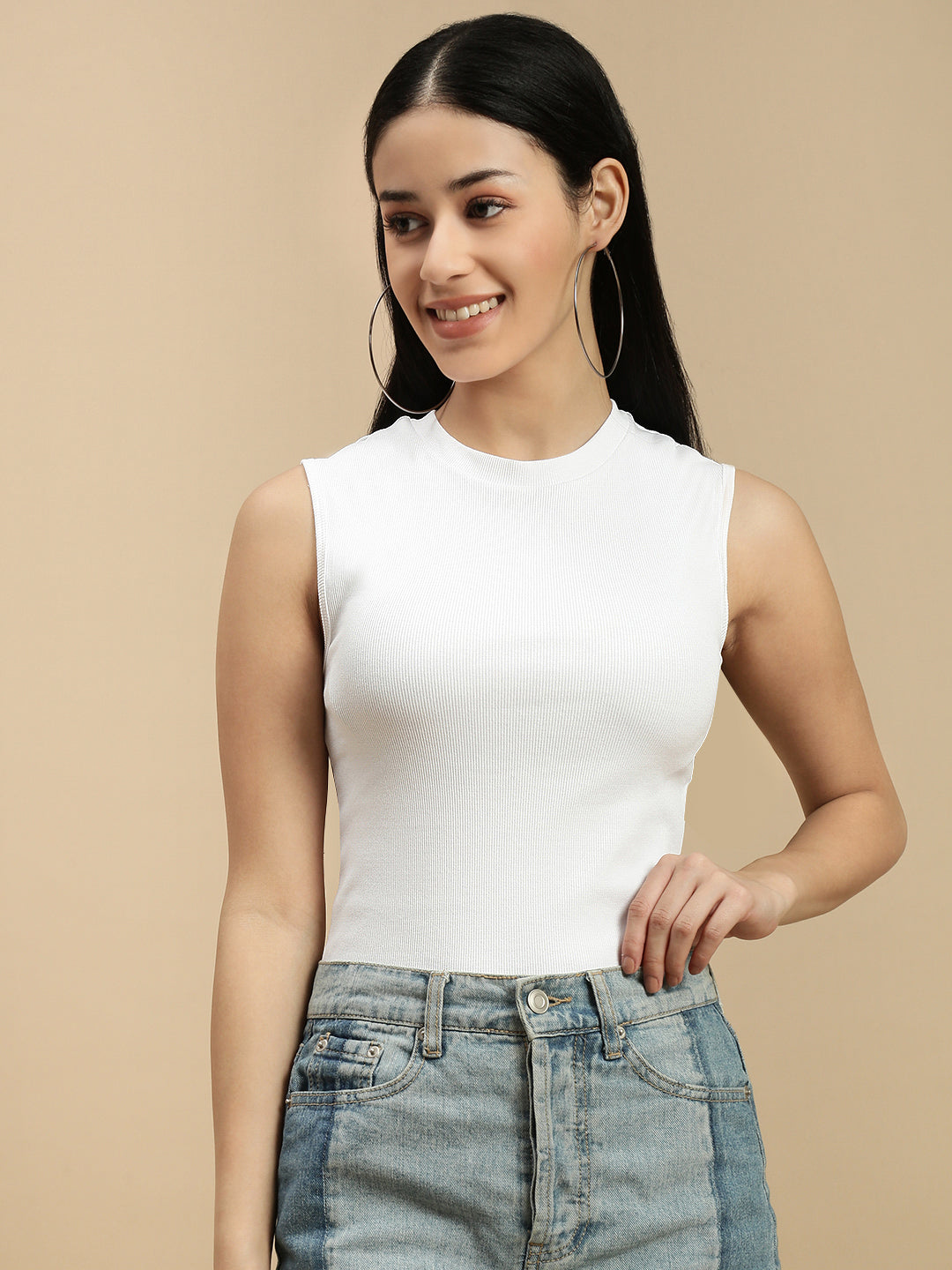 Women White Sleeveless Top