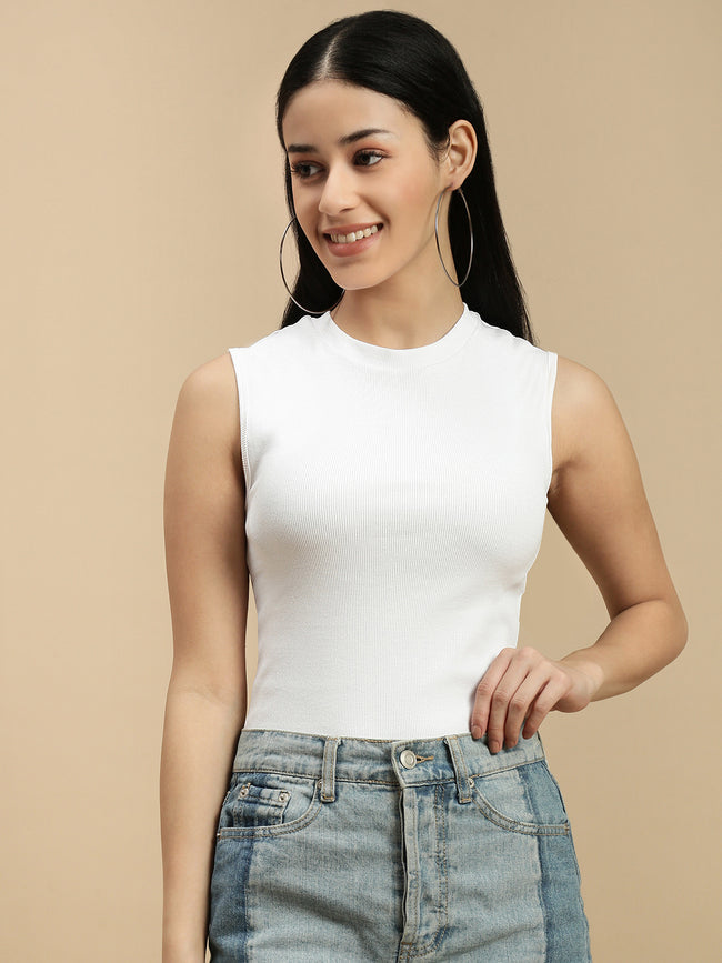 Women White Sleeveless Top