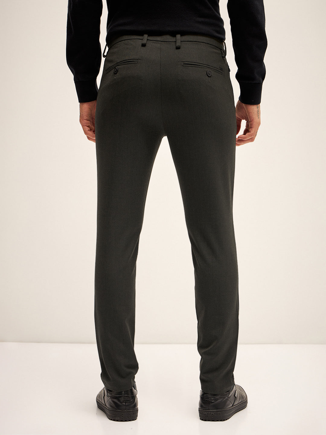 Men Olive Solid 4 Way Stretch Formal Trouser