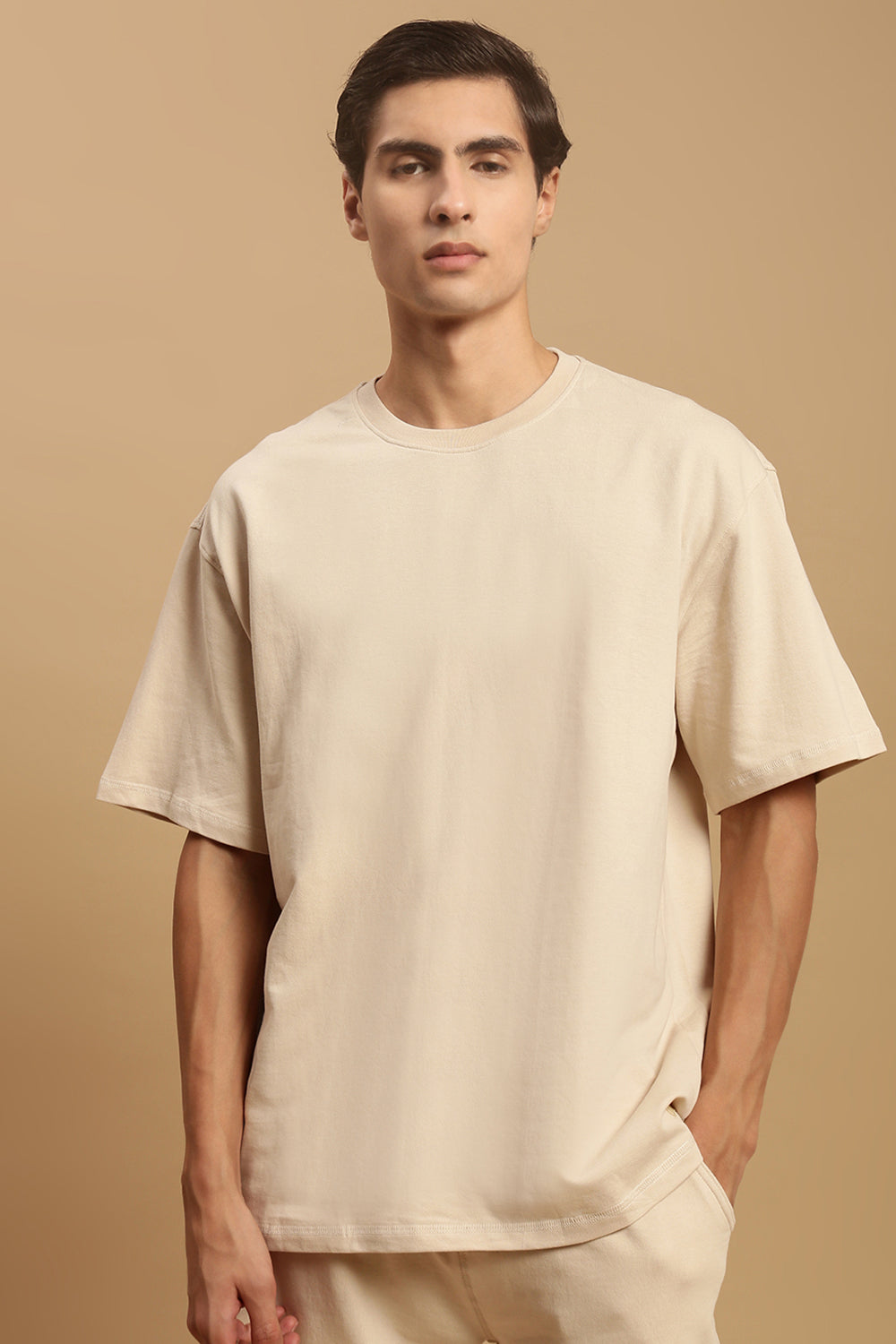 Men Beige Half Sleeve T-Shirt