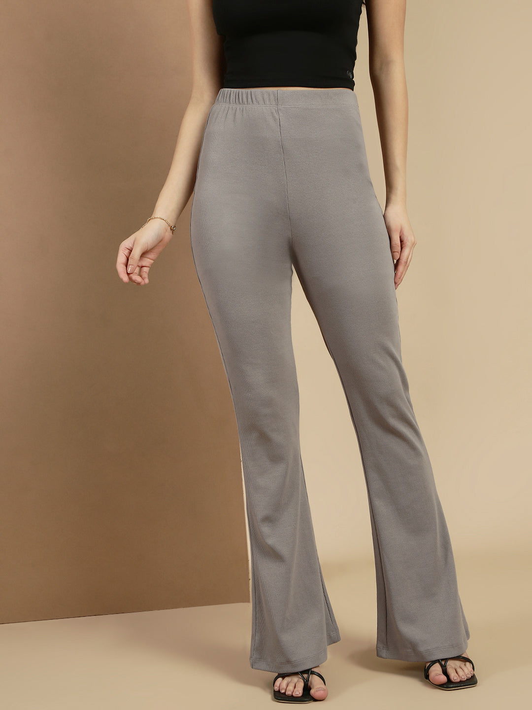 Women Grey Cotton Lycra Pant