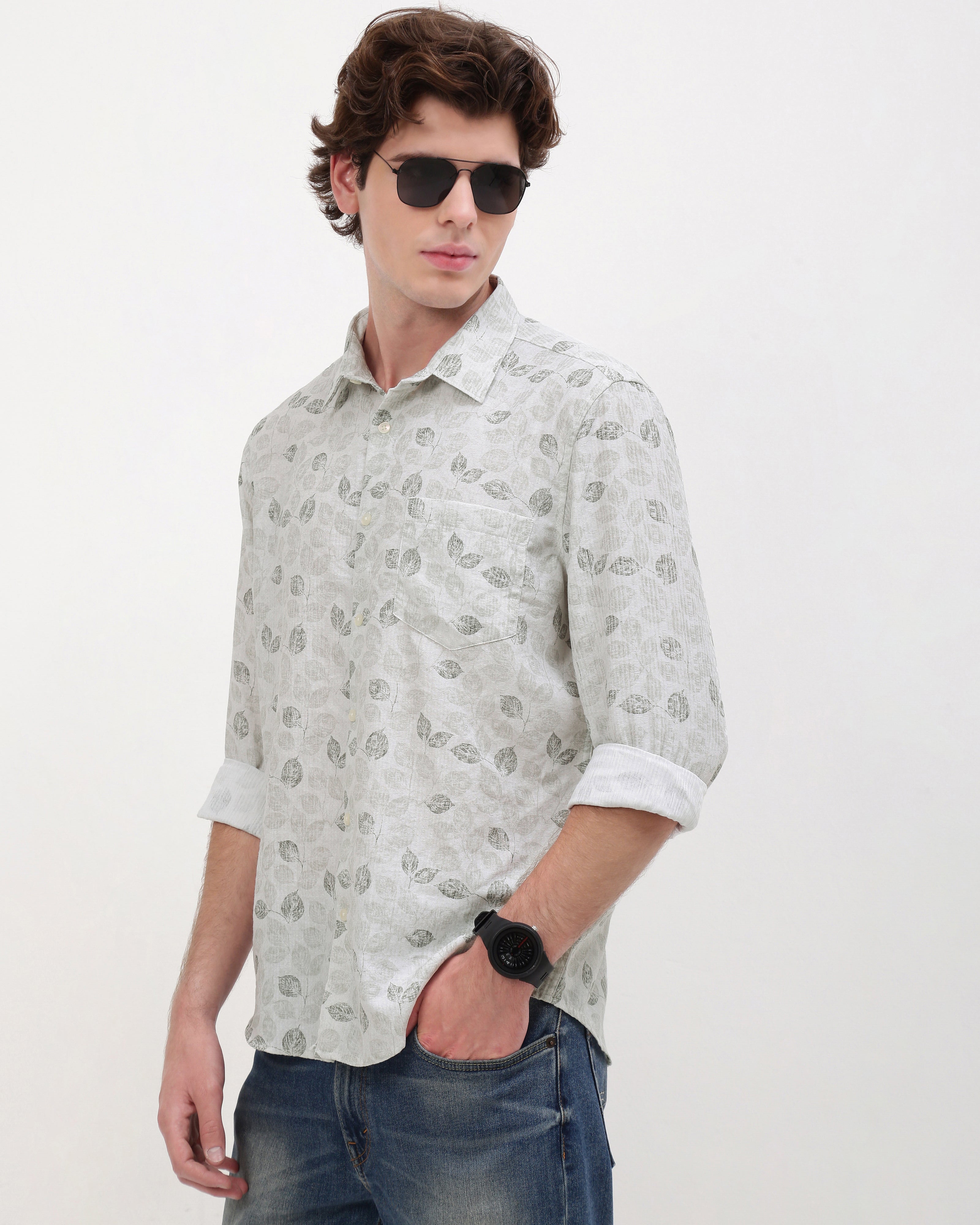 Men Beige Slim Fit Shirt