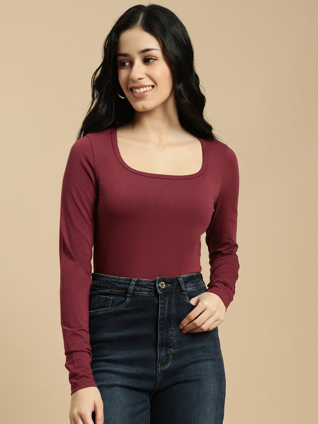 Women Burgundy Full Sleeve Top
