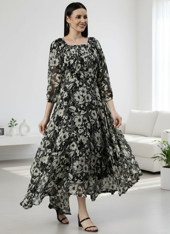Women Floral Woven Maxi Chiffon Dress