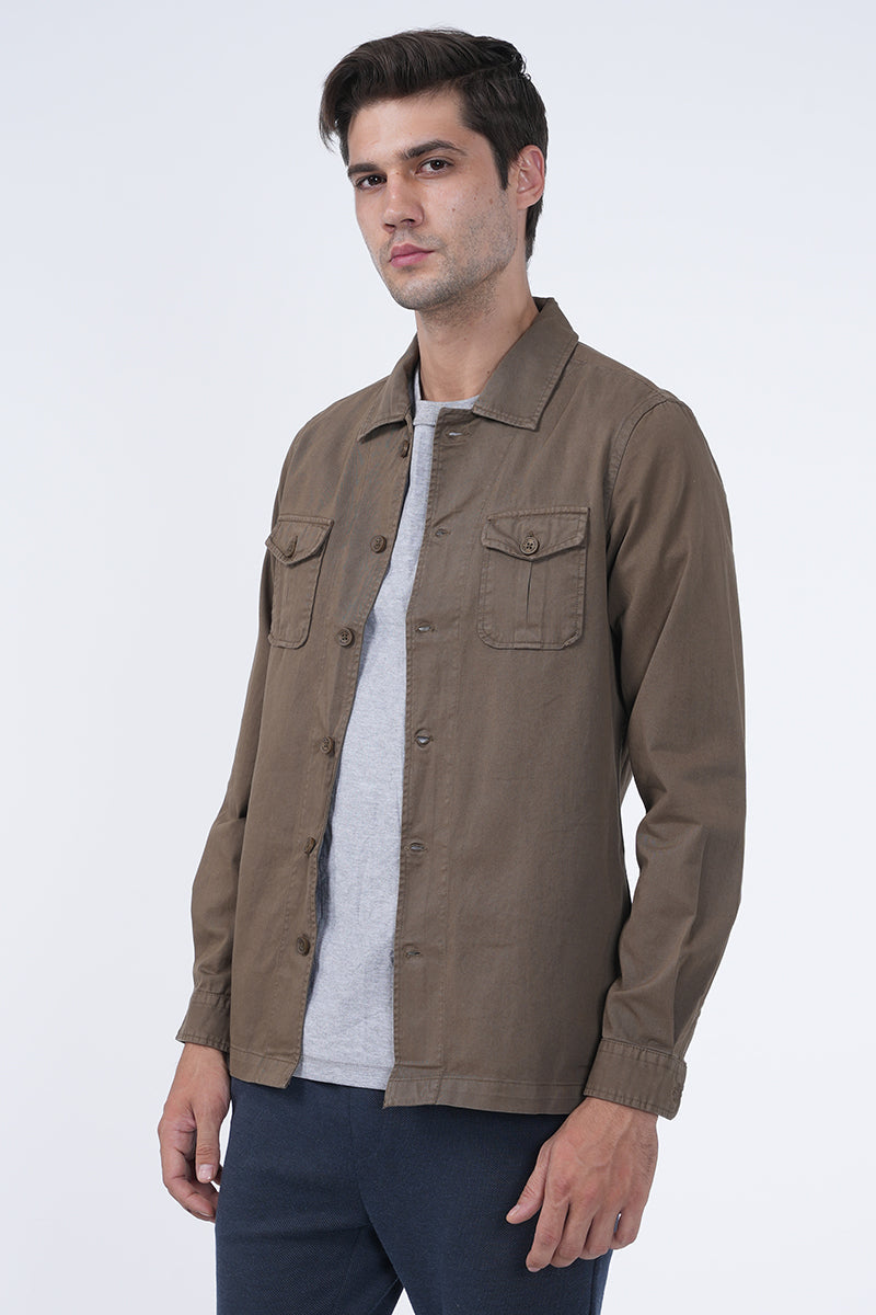 Men Kraken Twill Overshirt Khaki Mode