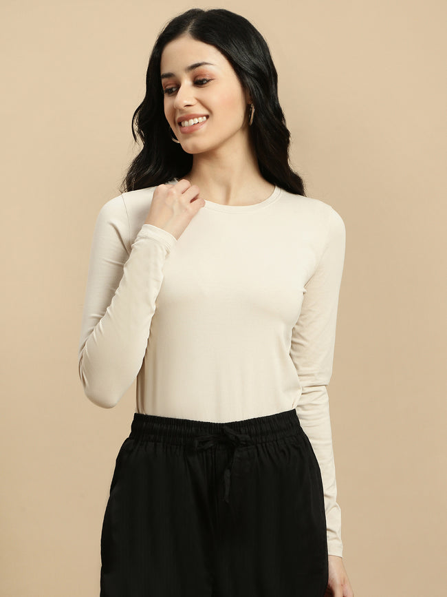 Women Beige Full Sleeve Top