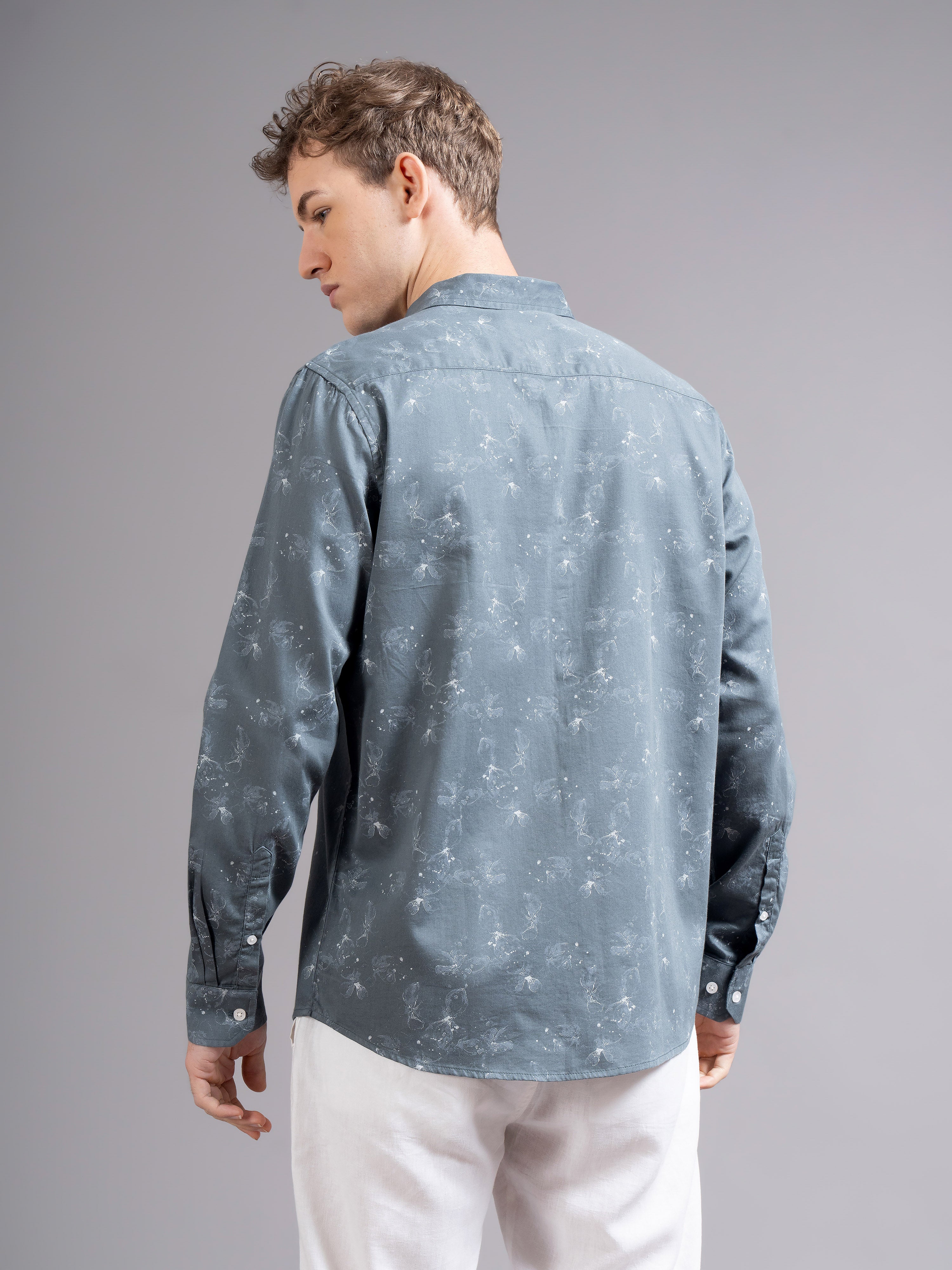 Men Grey Floral Print Shirt