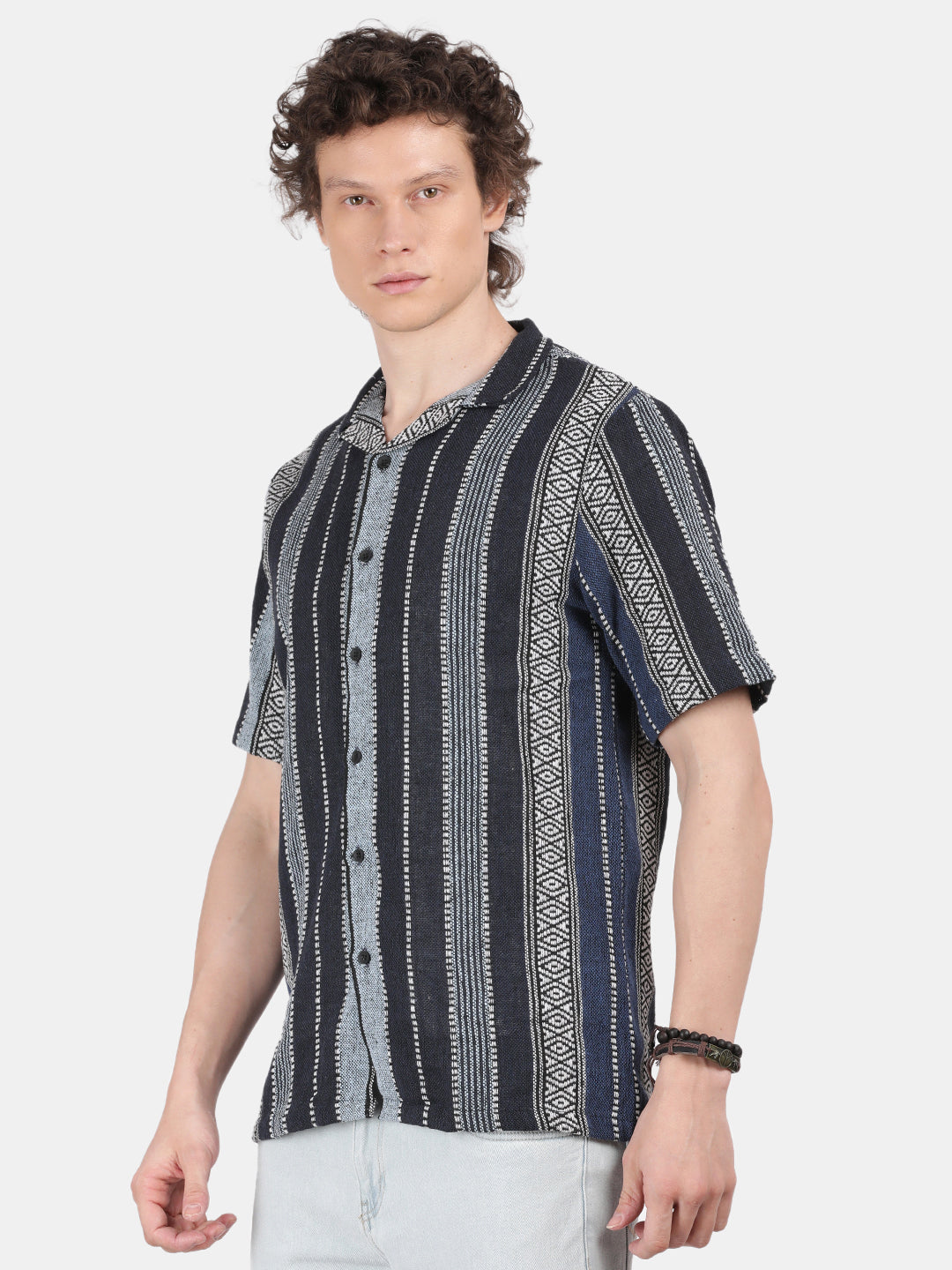 Men Black Slim Fit Spread Collar Half Sleeve Casual Shirt